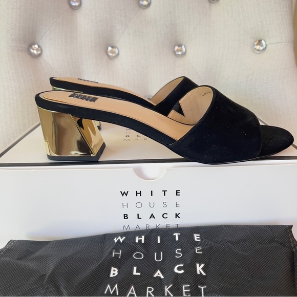 White House Black Market Shoes - White House Black Market Black Suede Block Mule Heels